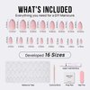 BTArtbox French Tip Press On Nails Almond - Press on Nails Short with Metallic Chrome Silver Finish, Supremely Fit & Natural Glue On Nails in 16 Sizes, Dazzling Pink