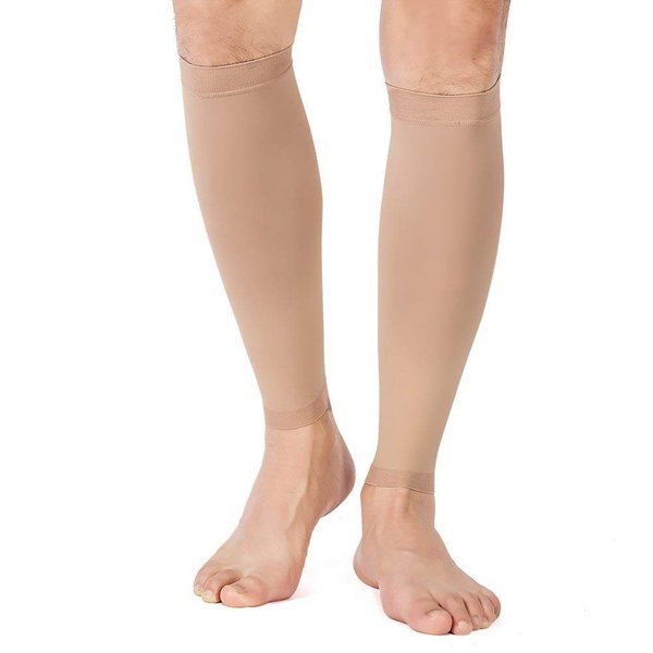 TOFLY® Calf Compression Sleeve for Men & Women, 1 Pair, Footless Compression Socks 20-30mmHg for Leg Support, Shin Splint, Pain Relief, Swelling, Varicose Veins, Maternity, Nursing, Travel, Beige S