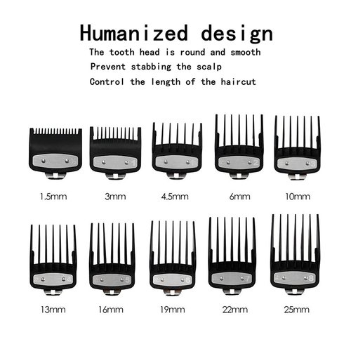 Clipper Guards Cutting Guides for Wahl with Metal Clip #37-500 – /8” to ”– Fits All Full Size Wahl Clippers (Black-Pack of 10)