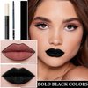 2Pcs Matte Lipstick and Lipliner Set,Velvet Liquid Lipgloss Set Non-Stick Cup Black Lip Gloss Lip Liner,High Pigmented Black Lipstick Long Lasting Waterproof Lip Stain Set for Women Halloween Goth Mak