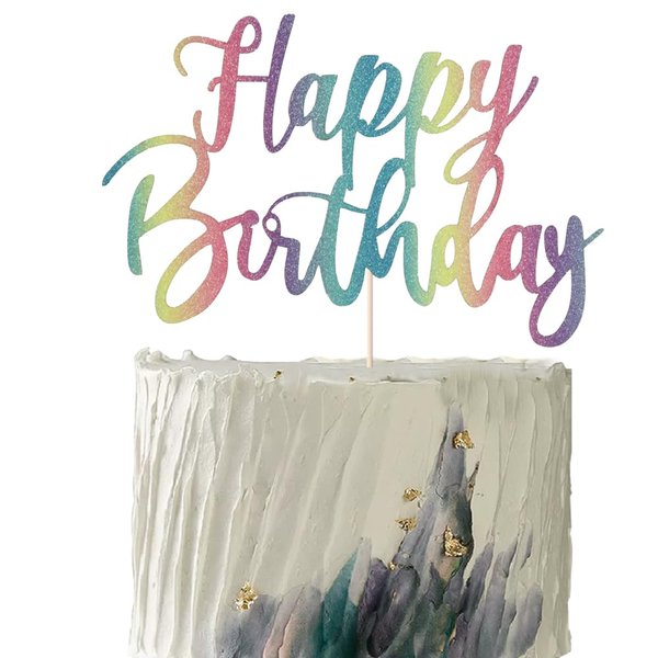 YUINYO Handmade Glitter happy birthday Cake Topper, Happy Birthday Cake Bunting Decor,Birthday Party Decoration Supplies (Chroma)