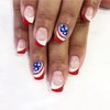 24Pcs Independence Day Press on Nails Medium French Tip Fake Nails American Flag Full Cover False Nails Patriotic Square Artificial Nails for 4th of July Glue on Nails Star Coffins Nail Decoration