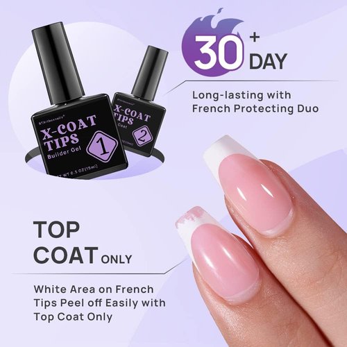btartboxnails Nail Tips Builder Gel - Long Lasting 15ml Builder Gel with Portable Nail Lamp for French X-coat Tips, 30+Days Fench Protection Duo Nail Extension Tool for Nail Art