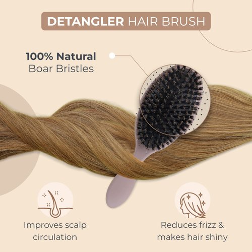 LEV Boar Bristle Hair Styling Brush - Wet Hair Brush for Curly, Thick, Natural Black Hair - Detangling & Smoothing Brush - Anti Frizz Hair Styling Brush - 360 Wave Brush - Beige