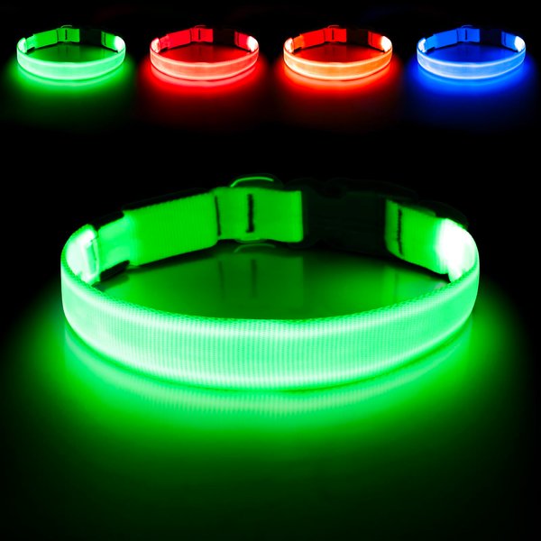 Illumifun LED Dog Collar, USB Rechargeable Light Up Dog Collars, Adjustable Safety Dog Collar Light for Your Dogs Walking at Night (Green, Medium)