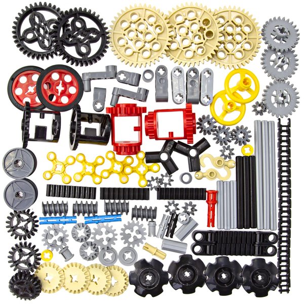 TEESE 116pcs Technic-Gears-Axles-Pins-Connectors-Wheels-Differential-Tires-Chain-Steering-Wheel String-Reel-Drum, Compatible with Technic-Parts, for STEM MOC Technic-Project-Bulk-Blocks (Random Color)