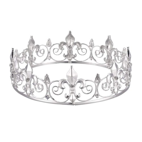 SH SNOWH Full King Crown Silver, Metal Tiaras and Crowns for Men, Birthday Crown Prom Party Hats Costume Hair Accessories