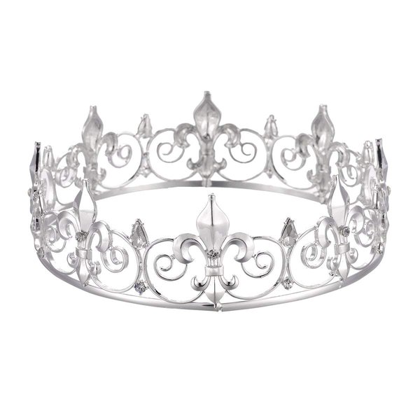SH SNOWH Full King Crown Silver, Metal Tiaras and Crowns for Men, Birthday Crown Prom Party Hats Costume Hair Accessories