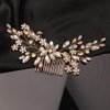 Teyglen Rhinestone Flower Bride Wedding Hair Comb Headband Crystal Hair Pieces Headpieces with Rhinestones Hair Accessories Handmade Bridal Side Hair Combs for Women Bride Girls (Rose gold)