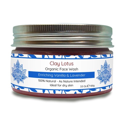 Clay Lotus Organic Face Wash - Hydrating Cleanser for Dry, Mature Skin. Anti-aging, Natural Formula for Reduced Wrinkles and Restored Radiance- Vegan and Moisturizing- For Women & Men