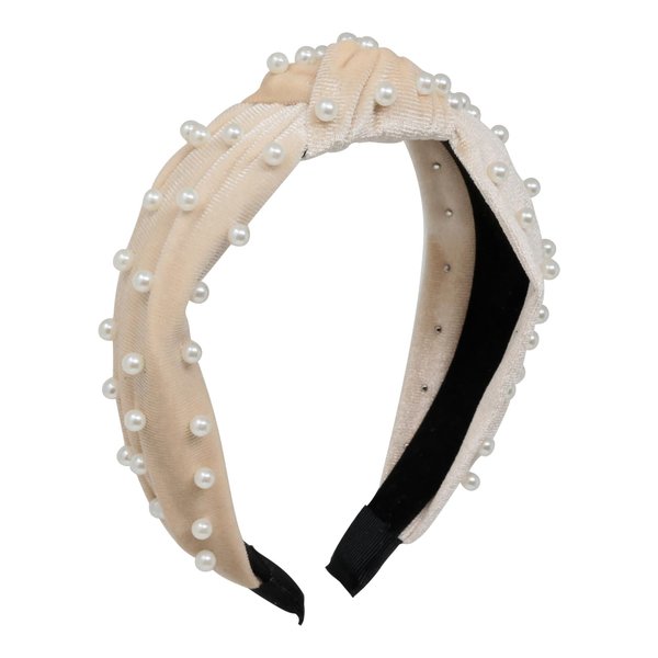 yueton Women Faux Pearl Headbands Twisted Cross Knot Velvet Headbands Elegant Bling Hair Band Hairpins Headwear Barrette Styling Tools Accessories Creamy White