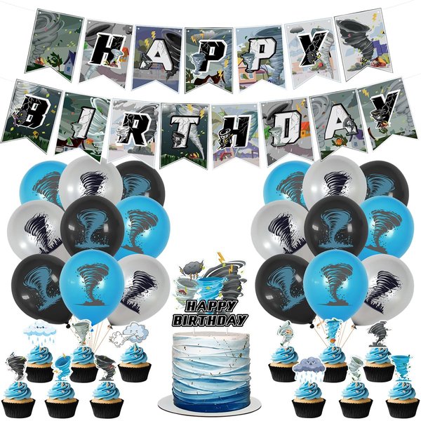 Tornado Party Decorations,Tornado Birthday Party Supplies Includes Birthday Banner, Cake Topper, Balloons ,Suitable for Tornado Themed Party Decorations