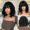 SPFAMI Short Bob Black Wavy Wigs with Bangs for Women Natural Shoulder Length Wig Women's Charming Heat Resistant Synthetic Wigs for Daily Party Use