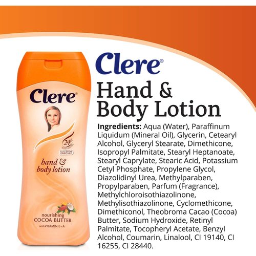 CLERE Hand and Body Lotion, Nourishing Cocoa Butter 400 ml