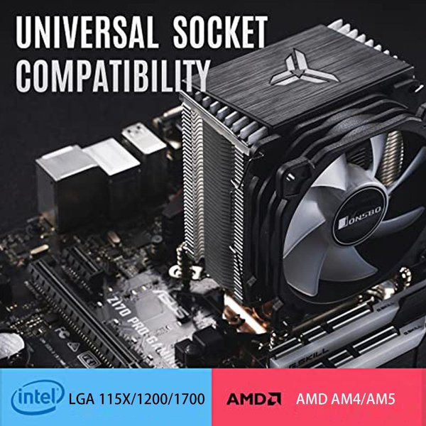 JONSBO CR1400 RGB CPU Air Cooler, 92mm PWM CPU Cooler with 4 Heat Pipes, Removable Computer PC Fans Easy to Install, Quiet Rainbow RGB Cooling Fan for Intel LGA 1851/1700/1200/1151, AMD AM4 AM5, Black