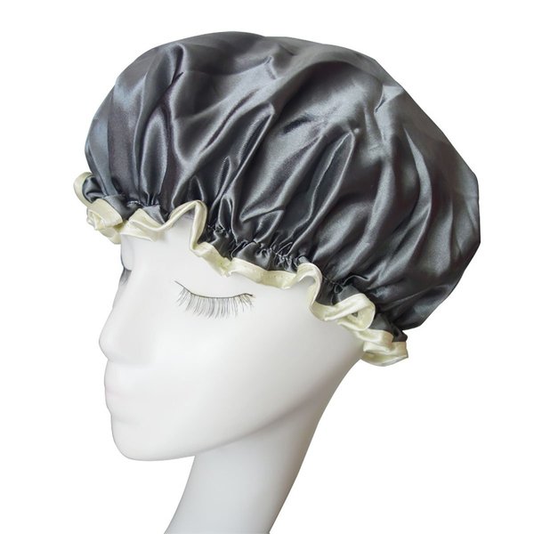 2PCS Women Lady Waterproof Elastic Double Layers Shower Caps Bath Spa Hat Hoods Bathroom Products (Gray)
