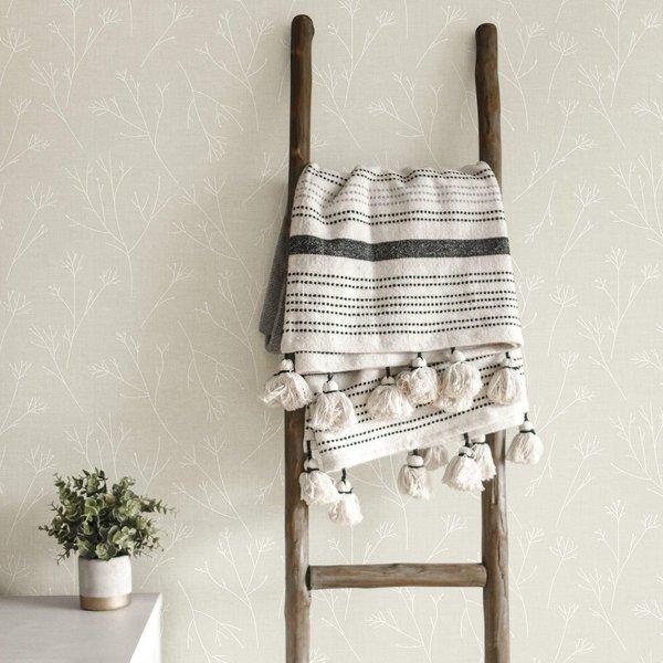 RoomMates RMK11968WP Beige and White Twigs Peel and Stick Wallpaper