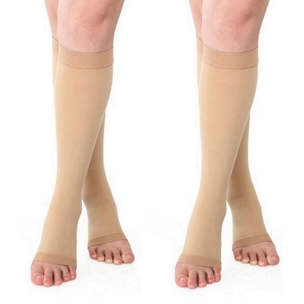 Runee Open Toe Medical Package - Grade 1 and Grade 2 Compression Sock Knee High (Beige, 3XL)