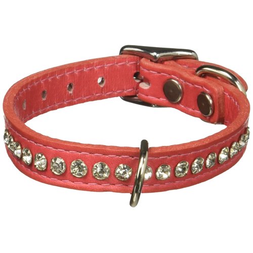 OmniPet Signature Leather Crystal and Leather Dog Collar, 12", Salmon