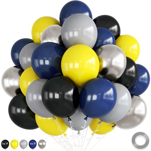 Black and Yellow Balloons, Bat Balloons Man Hero Birthday Decorations, Yellow Black Silver Navy Blue Balloons Superhero Balloons Party Decorations for Kids Boys Birthday Inspired Party Supplies Decor
