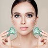 ideayard Mushroom Gua sha 2Pcs Jade Eye Massage Facial Tool Smooth Cute Mushroom Shaped Scraping for Women SPA Lift Remove Wrinkles (Rose Quartz+Green)