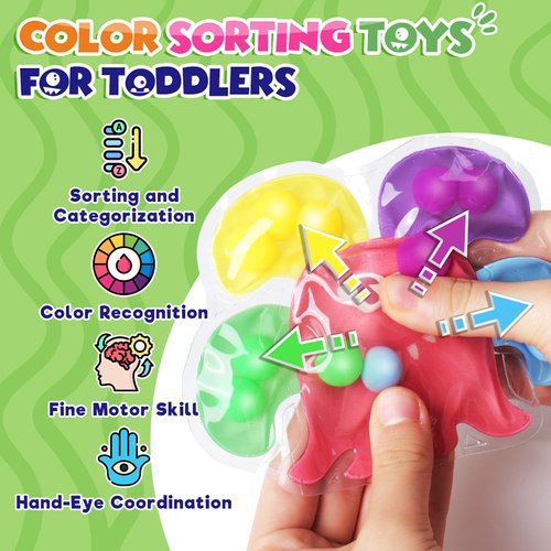 Color Sorting Sensory Toys for Toddlers: 4 Pack Sensory Toys Fine Motor Skills Game - Preschool Learning Activities Fidgets for Classroom Travel - Montessori Toys for 3+ Year Old Toddlers Boys Girls