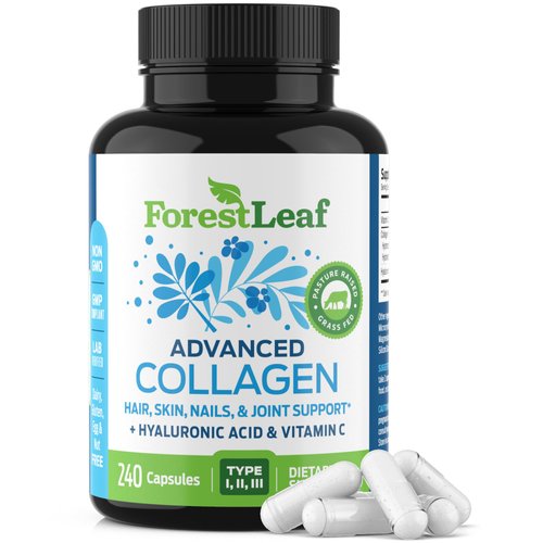 ForestLeaf Multi Collagen Pills - Collagen Men & Collagen Women - Hydrolyzed Collagen Supplements with Vitamin C & Hyaluronic Acid - Collagen Capsules for Hair, Skin & Nails (240 Peptide Capsules)