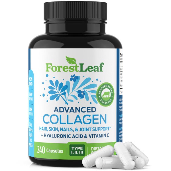 ForestLeaf Multi Collagen Pills - Collagen Men & Collagen Women - Hydrolyzed Collagen Supplements with Vitamin C & Hyaluronic Acid - Collagen Capsules for Hair, Skin & Nails (240 Peptide Capsules)
