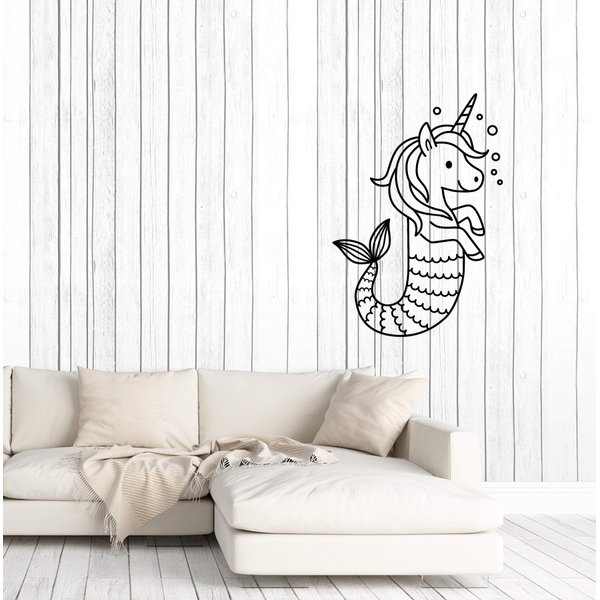 Vinyl Wall Decal Cartoon Unicorn Pony Mermaid Tail Baby Room Stickers (3900ig)