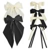 Sekonow 6Pcs Hair Bows for Women, 3 Sizes Hair Bow Clips Hair Ribbon Tassel with Long Tail, Silky Satin Coquette Bows Metal Barrettes Cute Hair Accessories (Black + Beige)