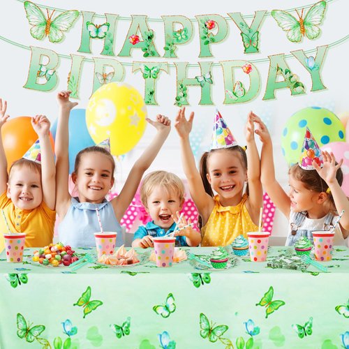 Butterfly Birthday Decorations, Butterfly Girl Party Decorations Supplies with Plates, Napkins, Tablecloth, Banner, Fork for Birthday, Baby Shower, Butterfly Party Decorations Tableware, Serves 24