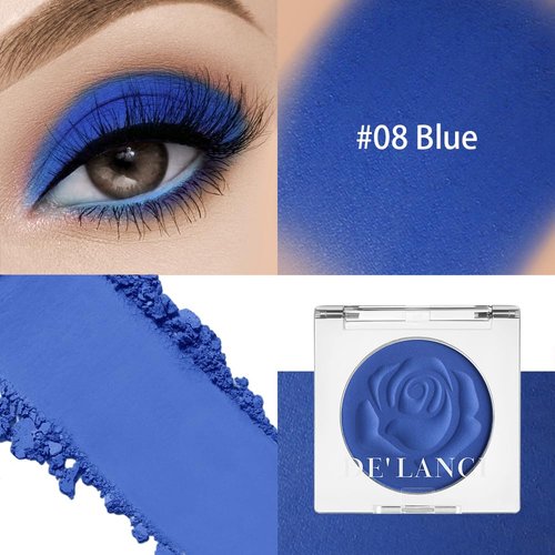 DE'LANCI Single Matte Blue Eyeshadow Palette, Highly Pigmented Gemstone Blue Eye shadow, Ultra-Blendable, Intense Color, Blue Face Body Paint Christmas Halloween Smurf Mystique Cosplay Daily Makeup