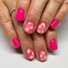 Short Press on Nails Square Fake Nails with White Flower Designs Acrylic Nails Press ons Glossy Glue on Nails Rose Pink Full Cover Stick on Nails for Women 24Pcs