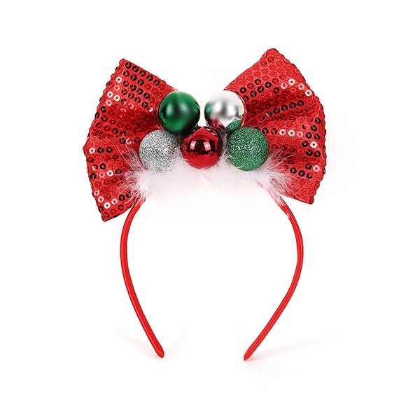 KSTBJN Christmas Headbands for Women, Christmas Ball Headband Red Bow Hair Hoops Sequin Design Cute Hair Bands Holiday Hair Decorations for Christmas Party Costume Props Hair Accessories (1Pcs)