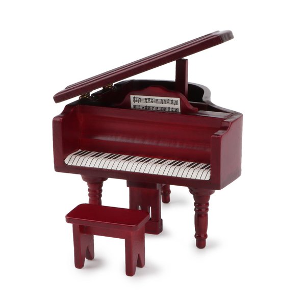 Miniature Piano for Dollhouse Furniture Upright Grand Piano with Stool Instrument 1 12 Ornament Artificial House Scene Accessories Desktop Decoration (Red)