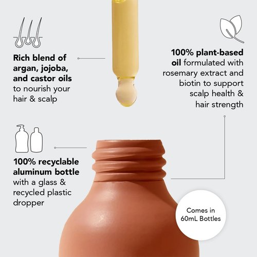 Kitsch Rosemary Oil for Hair Growth & Healthy Scalp, Pre Wash Scalp & Hair Oil Infused with Biotin, Hair Growth Serum & Hair Strengthening Treatment, Nourishing & Volumizing in Recycled Bottle, 60 mL