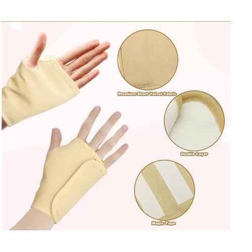 1Pairs Khaki Adjustable Castor Oil Pack Wrap for Hands Reusable Organic Castor Oil Pack Wrap for Women Hand Wraps Pads Fingerless Design Comfort Fit for Both Hands for Arthritis Hand Pain Relief