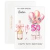 MAGJUCHE 50th Birthday Cards for Sister, Pink Happy Birthday Cards, with Envelope and Wax Seal, 5x7 inch