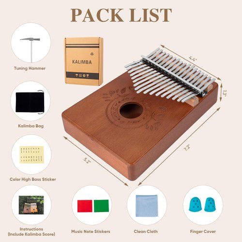 Thumb Piano Kalimba 17 Keys with Study Instruction and Tune Hammer,Portable Mbira Sanza Finger Piano, Gift for Kids Adult Beginners Music instrument love (High End 17 Key)