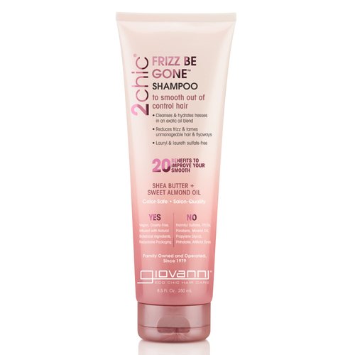 GIOVANNI 2chic Frizz Be Gone Shampoo - Anti Frizz Natural Hair Smoothing Formula with Shea Butter & Sweet Almond Oil, Macadamia, Coconut, Sulfate & Paraben Free, Color Safe - 8.5 oz