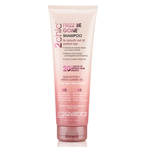 GIOVANNI 2chic Frizz Be Gone Shampoo - Anti Frizz Natural Hair Smoothing Formula with Shea Butter & Sweet Almond Oil, Macadamia, Coconut, Sulfate & Paraben Free, Color Safe - 8.5 oz