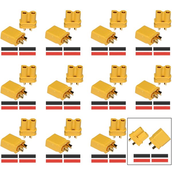 XT30 Connectors XT30 Female and Male Connector Plugs with 2 Pieces Shrink Tubing for RC Car/Boat/LiPo Battery