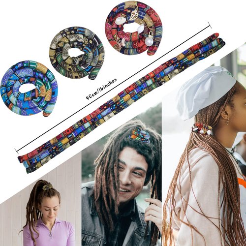 3 Pcs Spriral Lock Hair Tie dreadlock hair tie set dreadlock accessories for women and men dreadlocks ponytail holder Dread hair ties for braids thick curly hair (16 inches, Colorful)