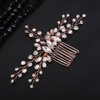 Teyglen Crystal Bridal Hair Comb Rhinestone Wedding Hair Comb with Pearl Bride Hair Accessories Bridal Side Comb Crystal Hair Piece for Women Girls (Rose gold)