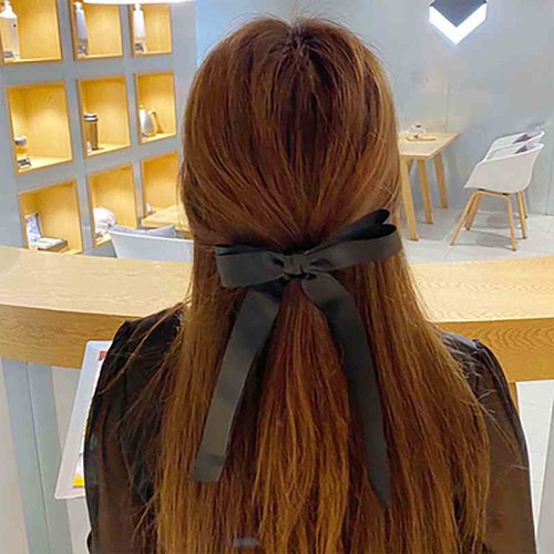 Yheakne Silk Bow Ponytail Holder Black Satin Hair Ties Scrunchies Velvet Ribbon Hair Bow Bands Rope Ponytail Holder Hair Accessories for Women and Girls (Black)
