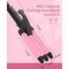 Mini 3 Barrel Curling Iron, Small Hair Crimper 1/2 Inch, Dual Voltage Three Barrel Hair Waver, Portable Ceramic Tourmaline Triple Barrel Crimper Hair Iron for Home and Travel, Pink