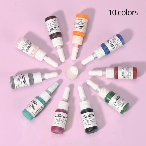 ATOMUS Tattoo Inks Set, 10 Colors 1/6oz (5ml) Complete Tattoo Pigment Kit for Body Tattoo Practice Tattoo Supply Kit