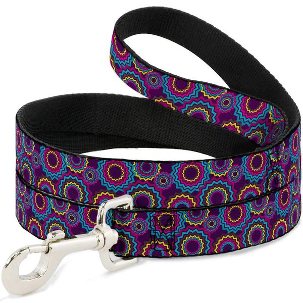 Dog Leash Jagged Rings Purples Blues Yellow 6 Feet Long 1.0 Inch Wide
