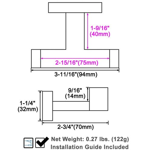 APLusee Double Robe Towel Hook, Stainless Steel Square Dual Coat Hook, Utility Bath Kitchen Storage Hanger Holder, Matte Black