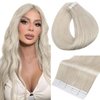 Full Shine Blonde Tape in Hair Extensions 20 Inch Real Human Hair Tape in Extensions Color 1000 Ice Blonde Adhesive Hair Extension 40 Pcs 100 Gram Double Sided Tape Hair for Women